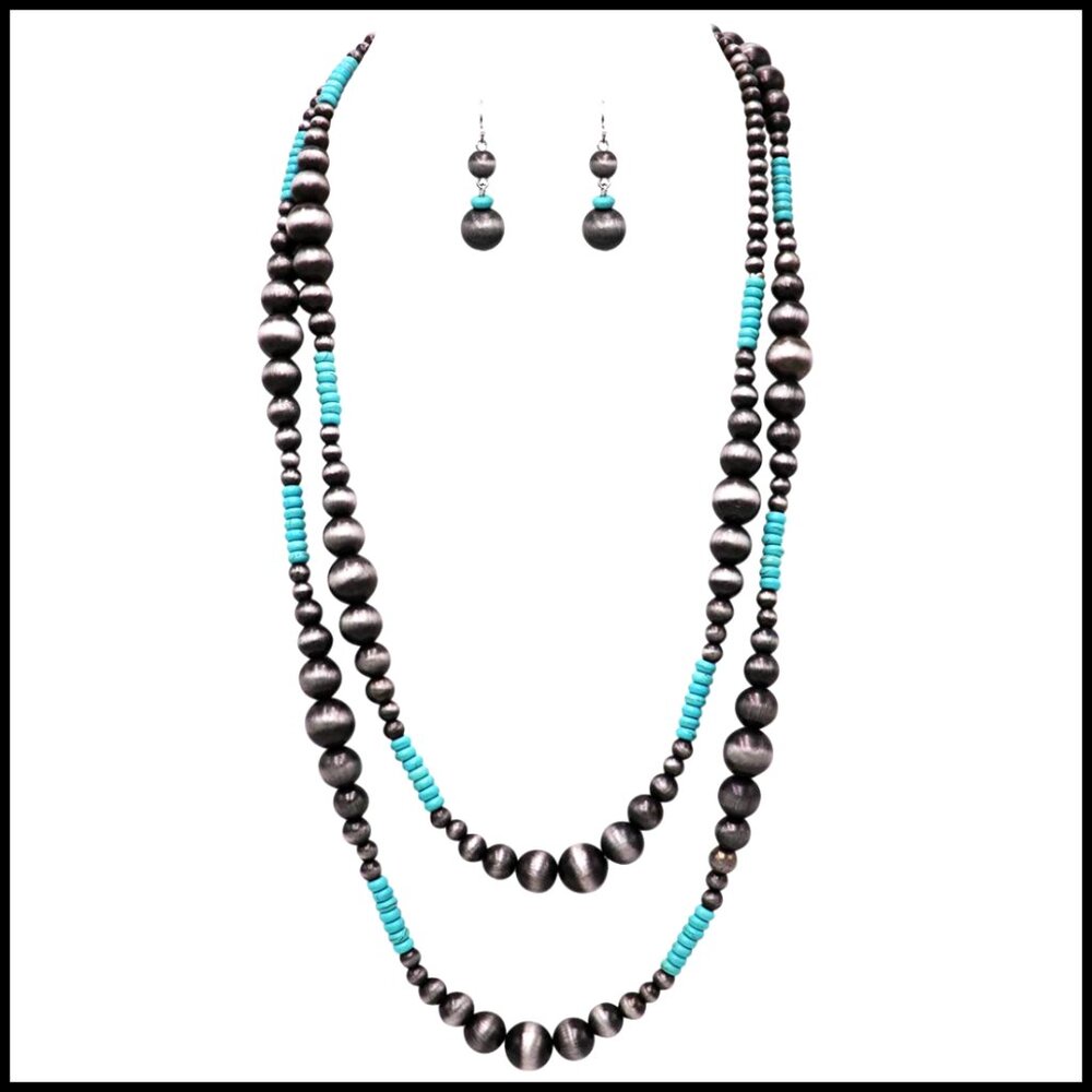 Extra Long Beaded Statement Necklace Earrings Set… - image 1